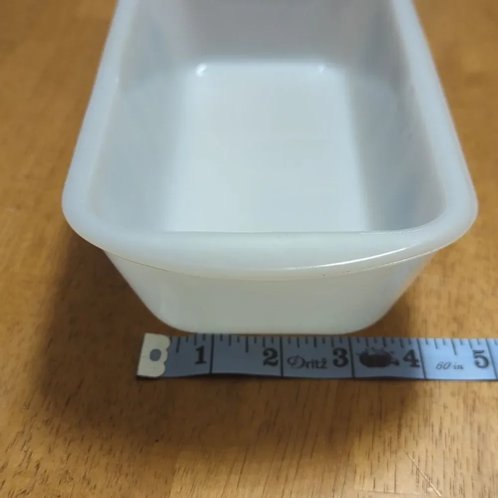 Glasbake Vintage 1960s J522 1.5 Quart Milk Glass Loaf Pan Green Herb Pattern